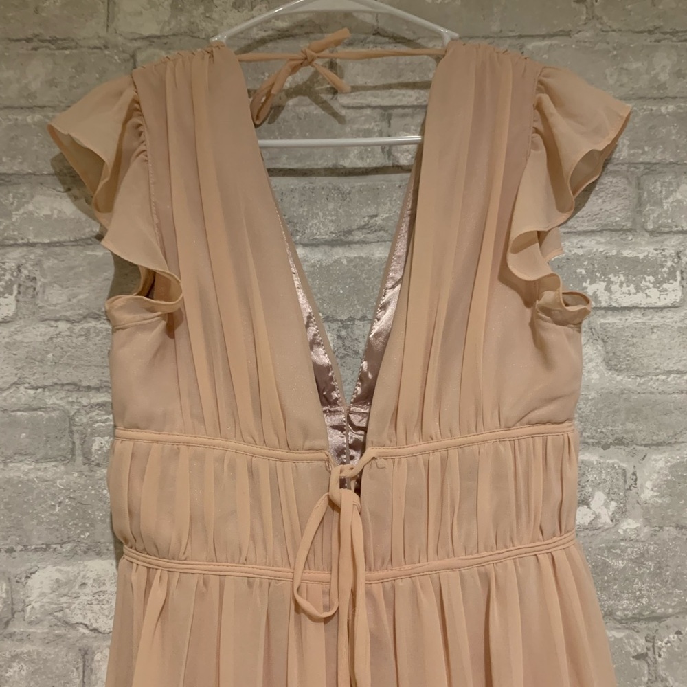 Lulus I’m All Yours Blush Ruffle Light Pale Pink Bridesmaid Dress Maxi V-Neck S - Picture 7 of 11